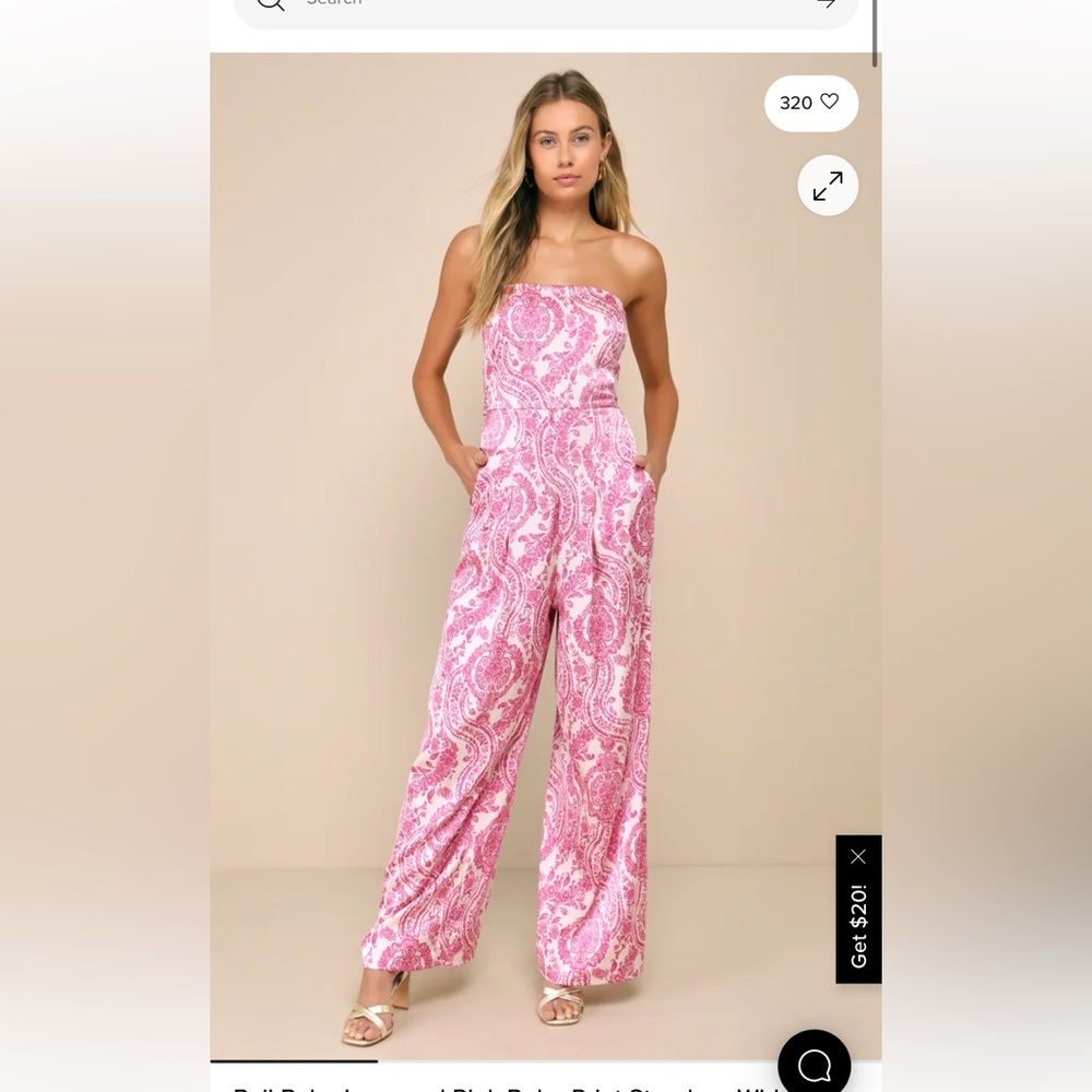 Lulu's Pink Paisley Strapless Jumpsuit
